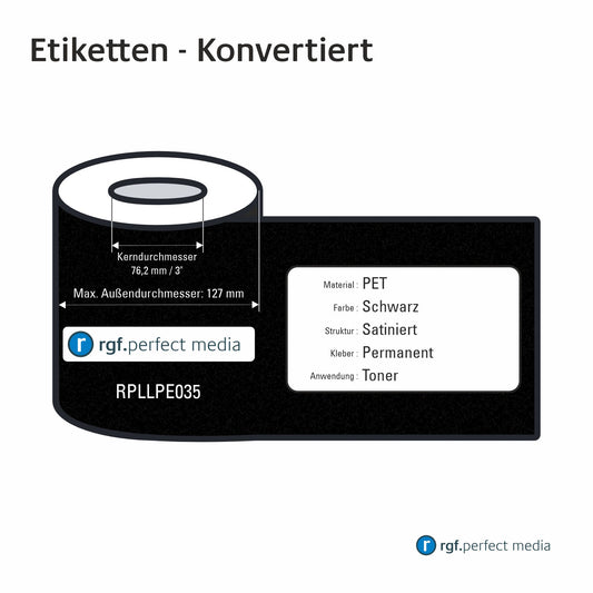 RPLLPE035 - PET-Etiketten, Schwarz, Satiniert, Permanent; Toner / LED / Laser - Rechteck