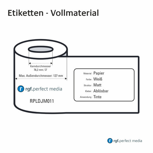 RPLDJM011 - Papier-Etiketten, Weiß, Matt, Ablösbar, Tinte / Inkjet - Vollmaterial 130mm