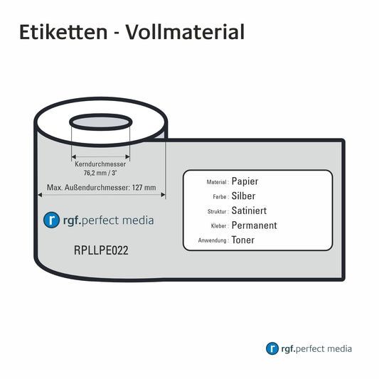 RPLLPE022 - Papier-Etiketten, Silber, Satiniert, Permanent, Toner / LED / Laser - Vollmaterial 130mm