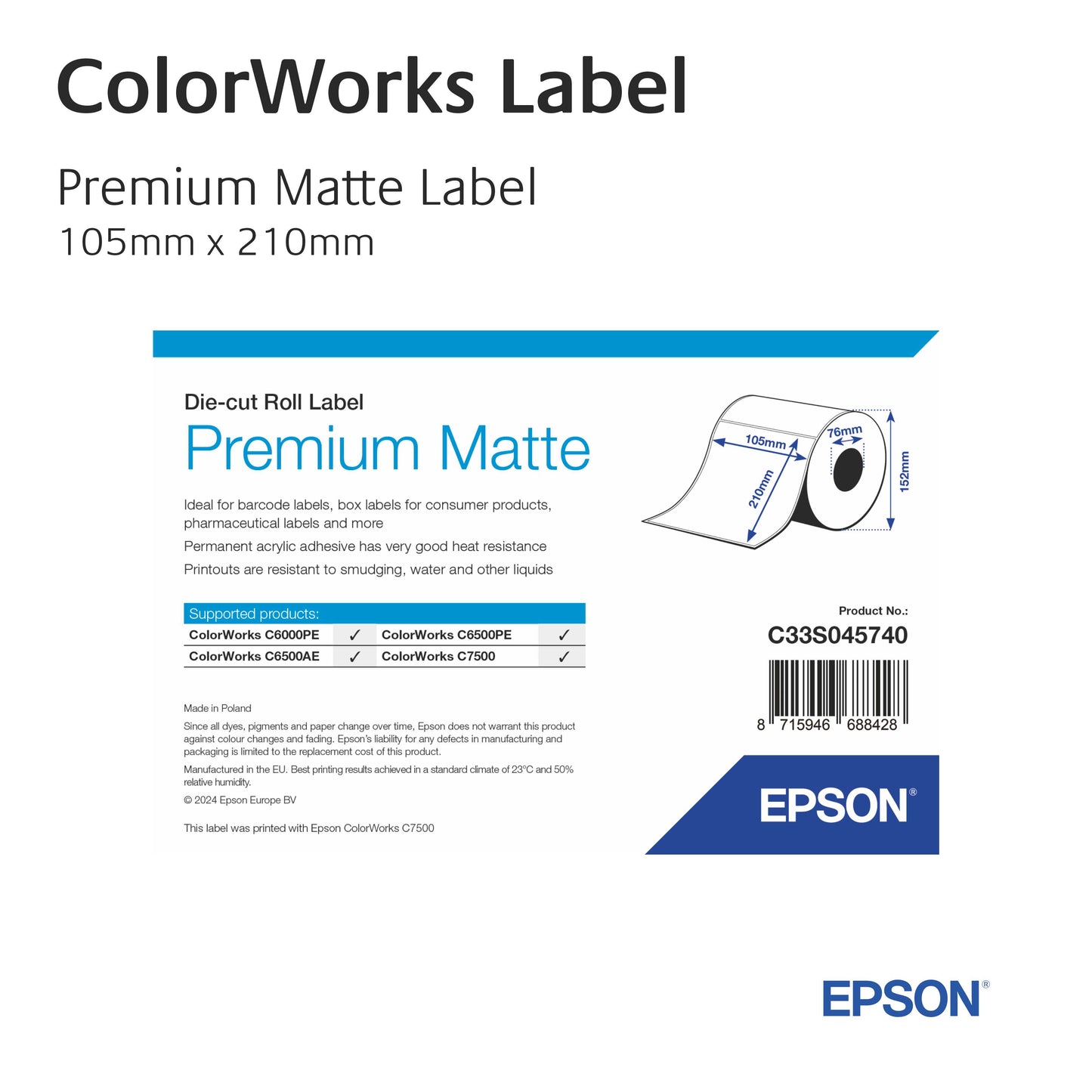 ColorWorks - Premium Matte Label - C33S045740 - 105mm x 210mm