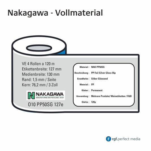 Nakagawa - PP-Folie, Silber, Glänzend - Vollmaterial 130mm - Toner / LED / Laser