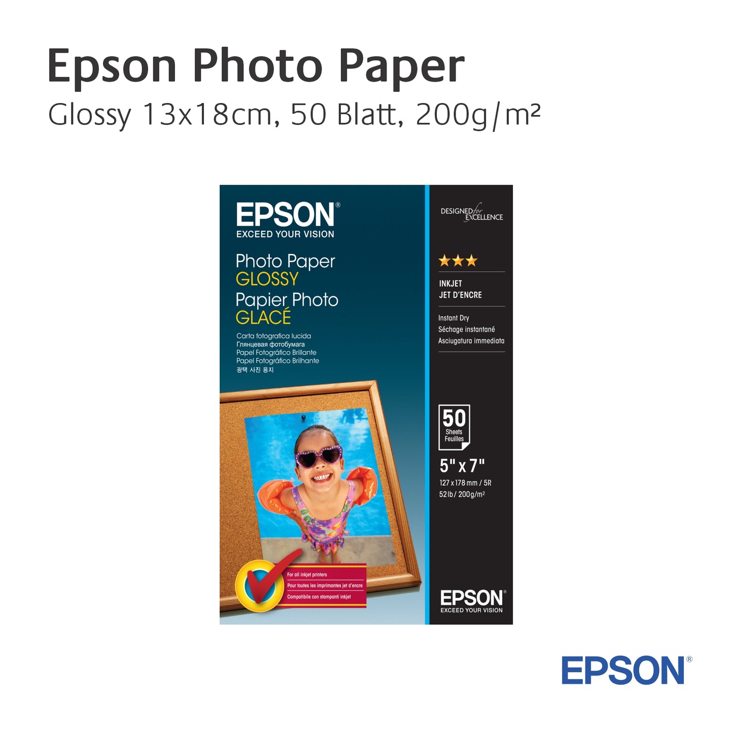 Epson Glossy Photo Paper - 13x18cm - 50 Blätter
