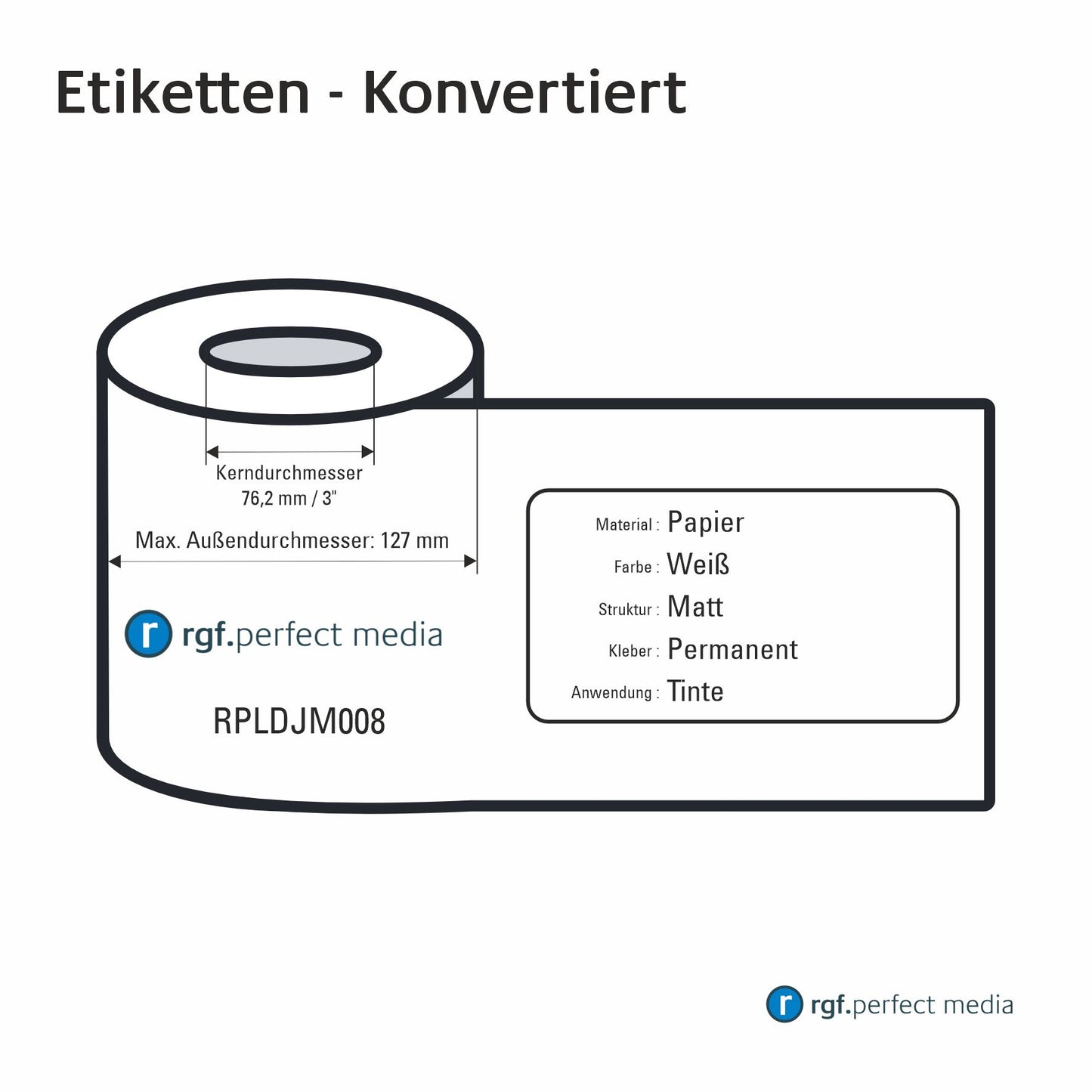 RPLDJM008 - Papier-Etiketten, Weiß, Matt, Permanent, Tinte / Inkjet - Rund & Oval ***