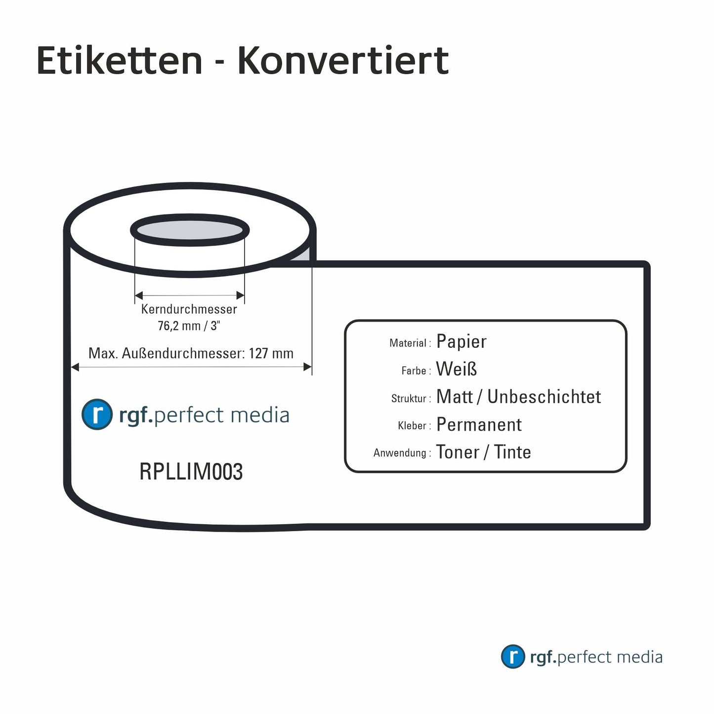 RPLLIM003 - Papier-Etiketten, Weiss, Matte, Unbeschichtet, Permanent, Toner / LED / Laser - Rechteck ***