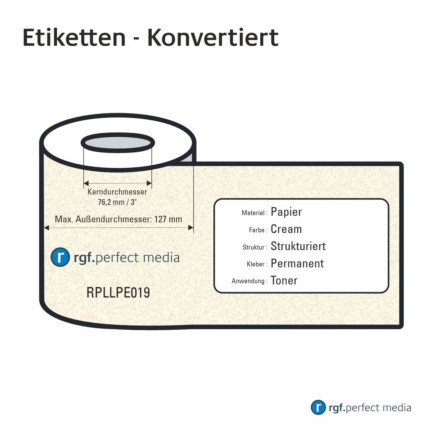 RPLLPE019 - Etichette di carta, Crema, Strutturata, Permanente, Toner / LED / Laser - Rotonda e ovale