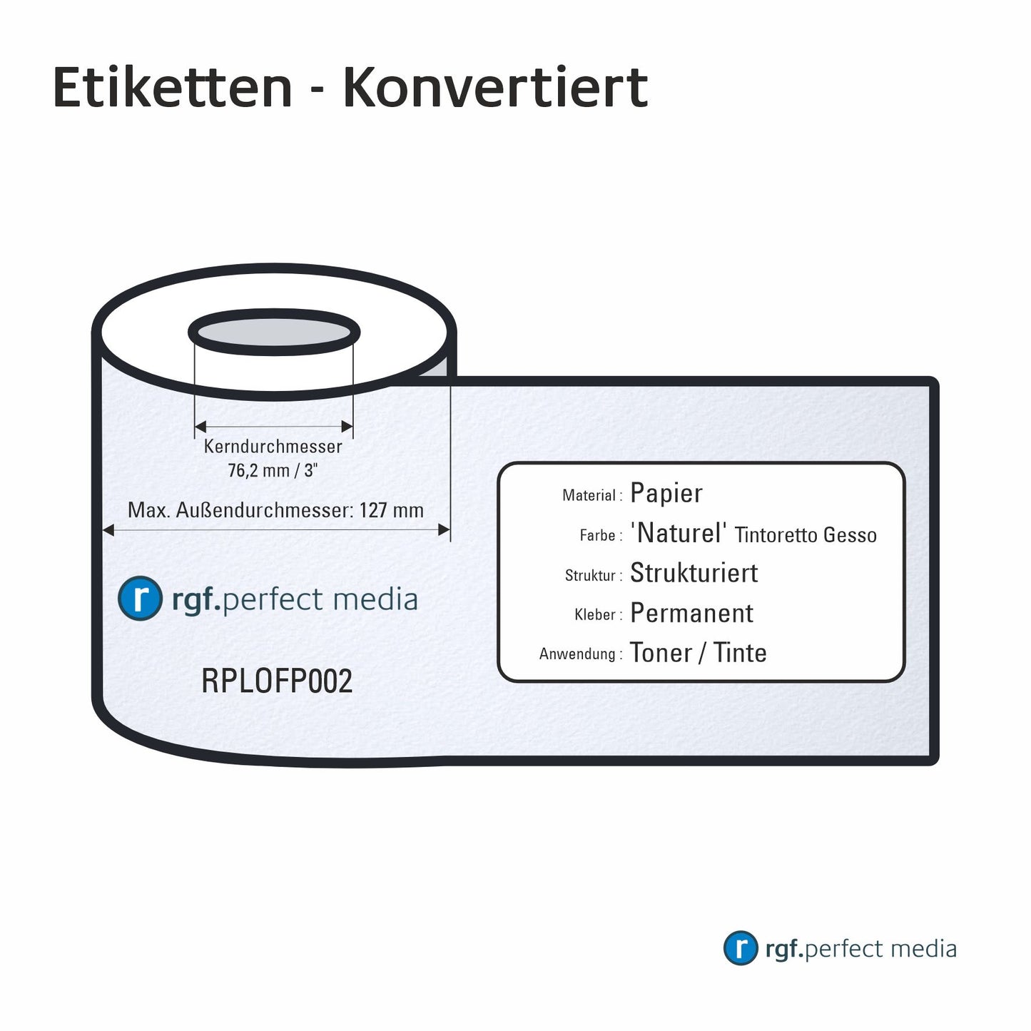 RPLOFP002 - Papier-Etiketten, Natur, Matt, Tintoretto Gesso Strukturiert, Permanent, Toner / LED / Laser - Rechteck