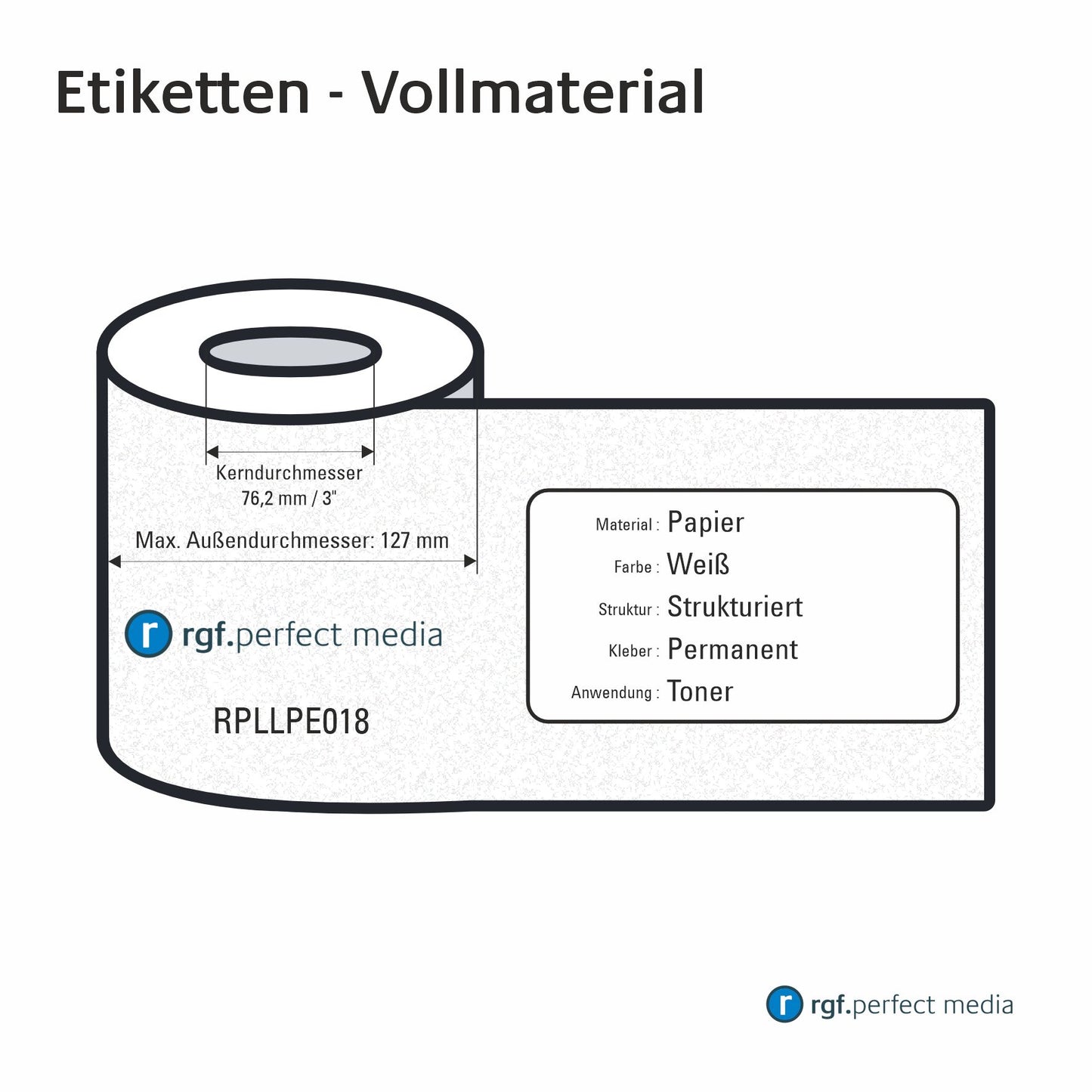 RPLLPE018 - Etichette in carta, bianca, strutturata, permanente, toner/LED/laser - materiale solido 130mm