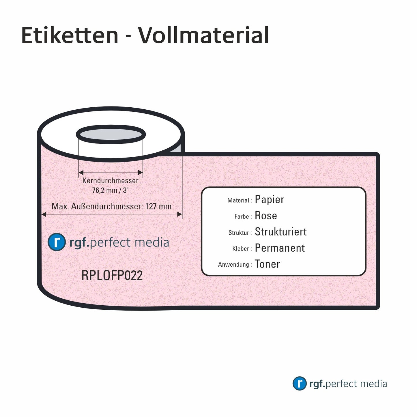 RPLOFP022 - Etichette in carta, rosa, effetto perlato, permanente, toner/LED/laser - materiale solido 130mm