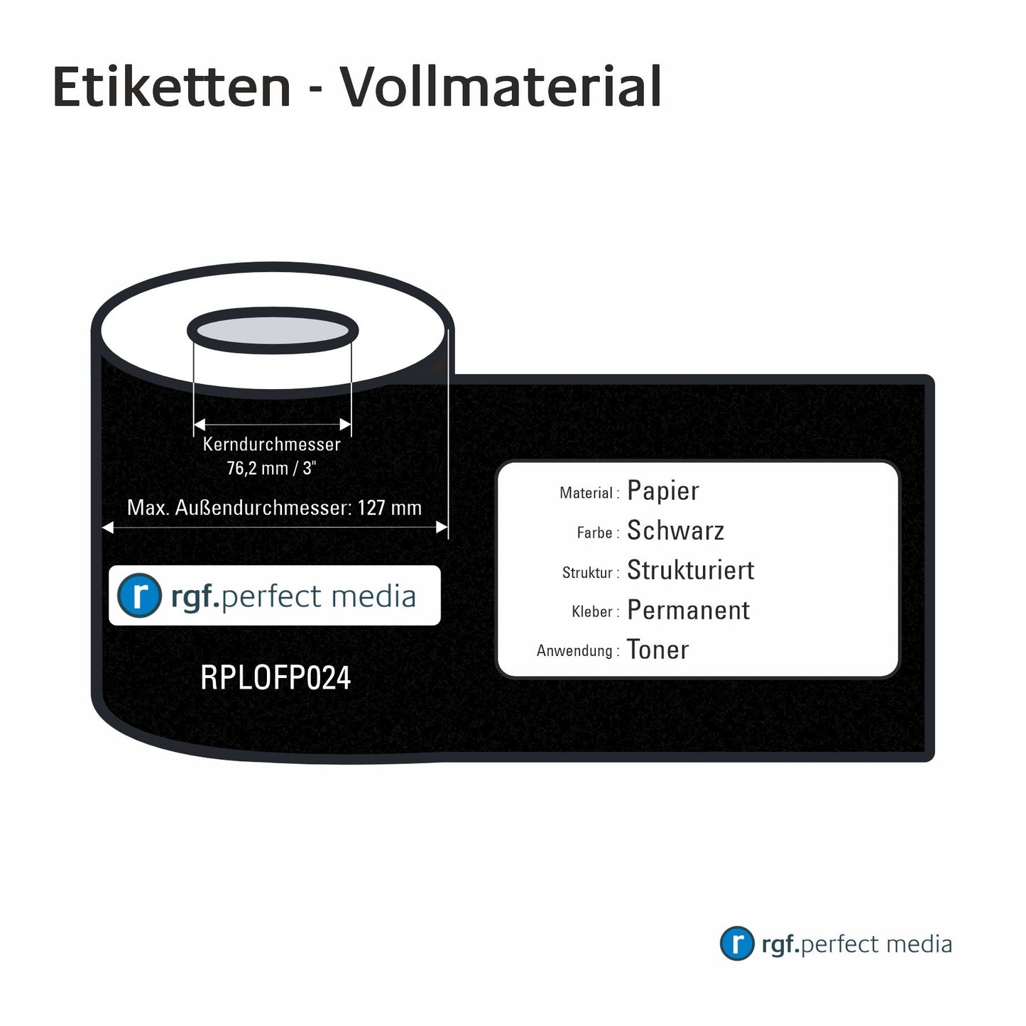 RPLOFP024 - Paper labels, black, structured, permanent, toner / LED / laser - solid material 130mm