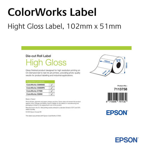 7113758 - High Gloss Label, Die-Cut Roll, 102mm x 51mm, 2310 Labels
