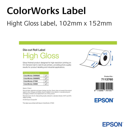 7113760 - High Gloss Label, Die-Cut Roll, 102mm x 152mm, 800 Labels