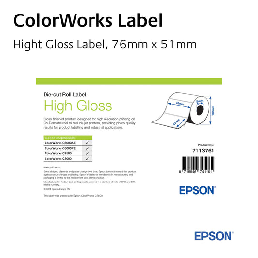 7113761 - High Gloss Label, Die-Cut Roll, 76mm x 51mm, 2310 Labels