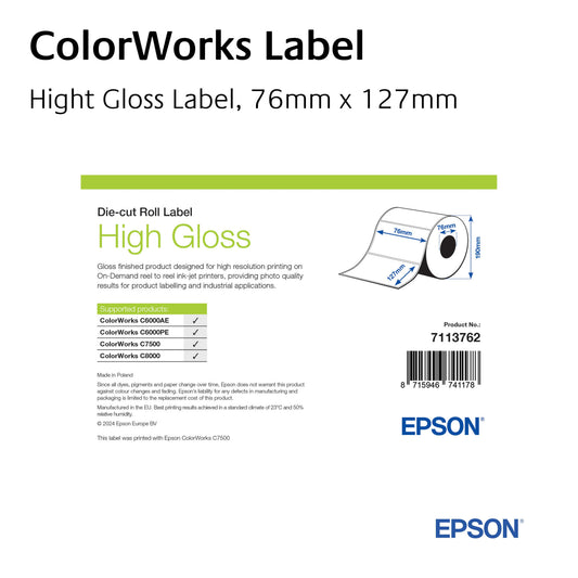 7113762 - High Gloss Label, Die-Cut Roll, 76mm x 127mm, 960 Labels