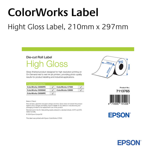 7113765 - High Gloss Label, Die-Cut Roll, 105mm x 210mm, 273 Labels