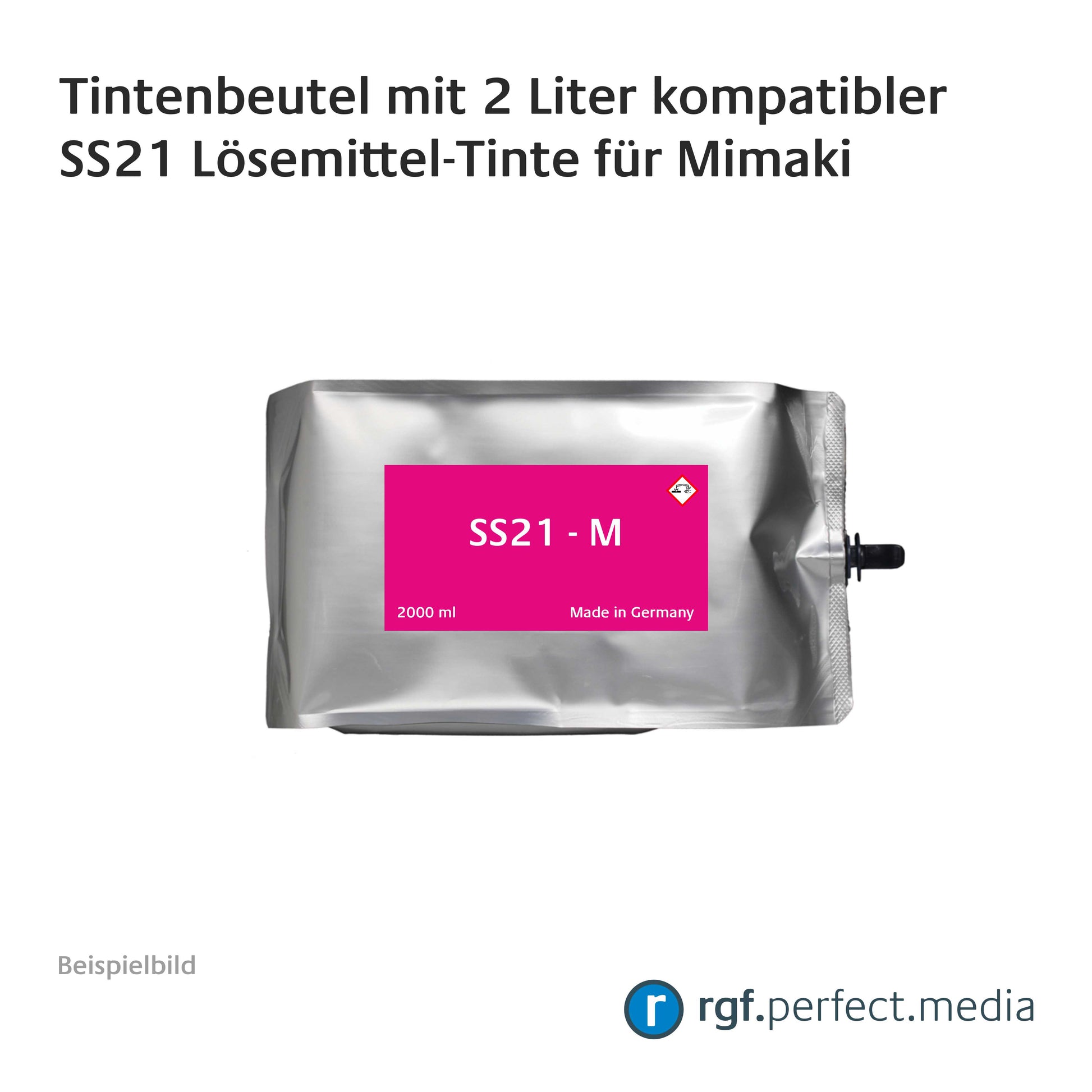 Tintenbeutel mit 2 Liter kompatibler SS21 Lösemittel-Tinte für Mimaki inklusive Chip Magenta - Art.Nr. SS2103-2L