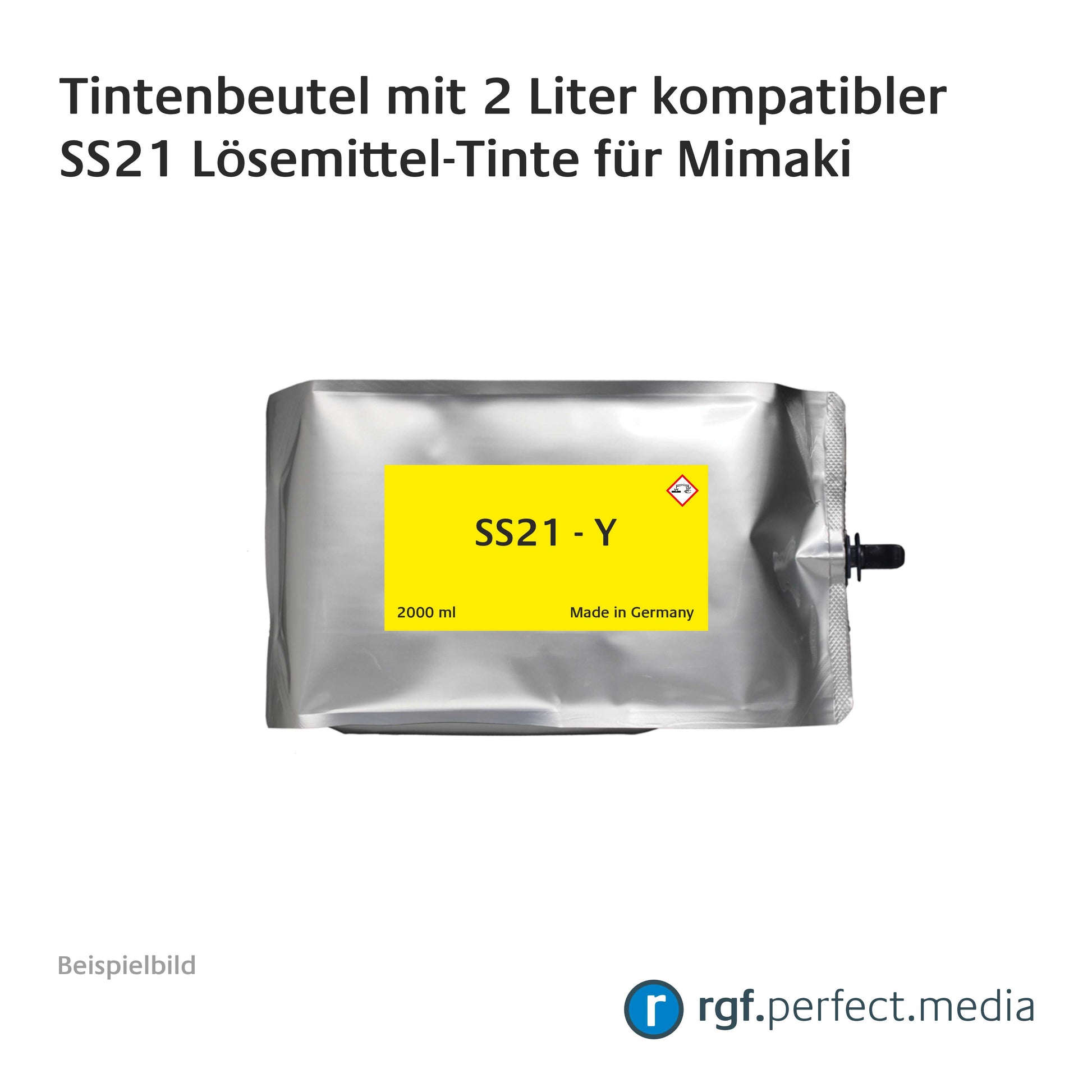 Tintenbeutel mit 2 Liter kompatibler SS21 Lösemittel-Tinte für Mimaki inklusive Chip Yellow - Art.Nr. SS2104-2L