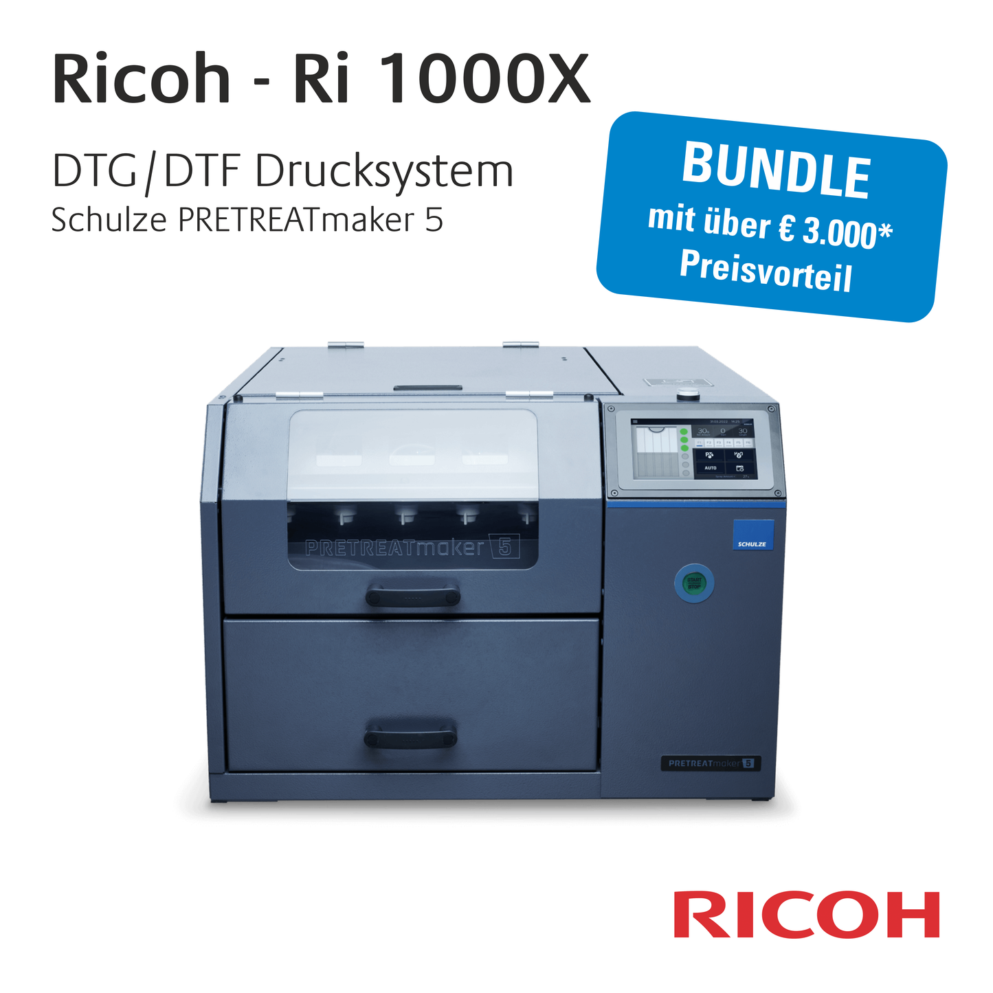 Ricoh Ri 1000X - Pacchetto per il lancio sul mercato - Sistema di stampa a pallet singolo per DTG e DTF incl