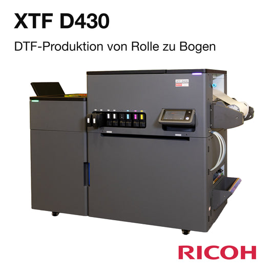 Ricoh XTF D430 „DTF-Cube“ All-in-One DTF-Drucksystem und Bogenausgabe
