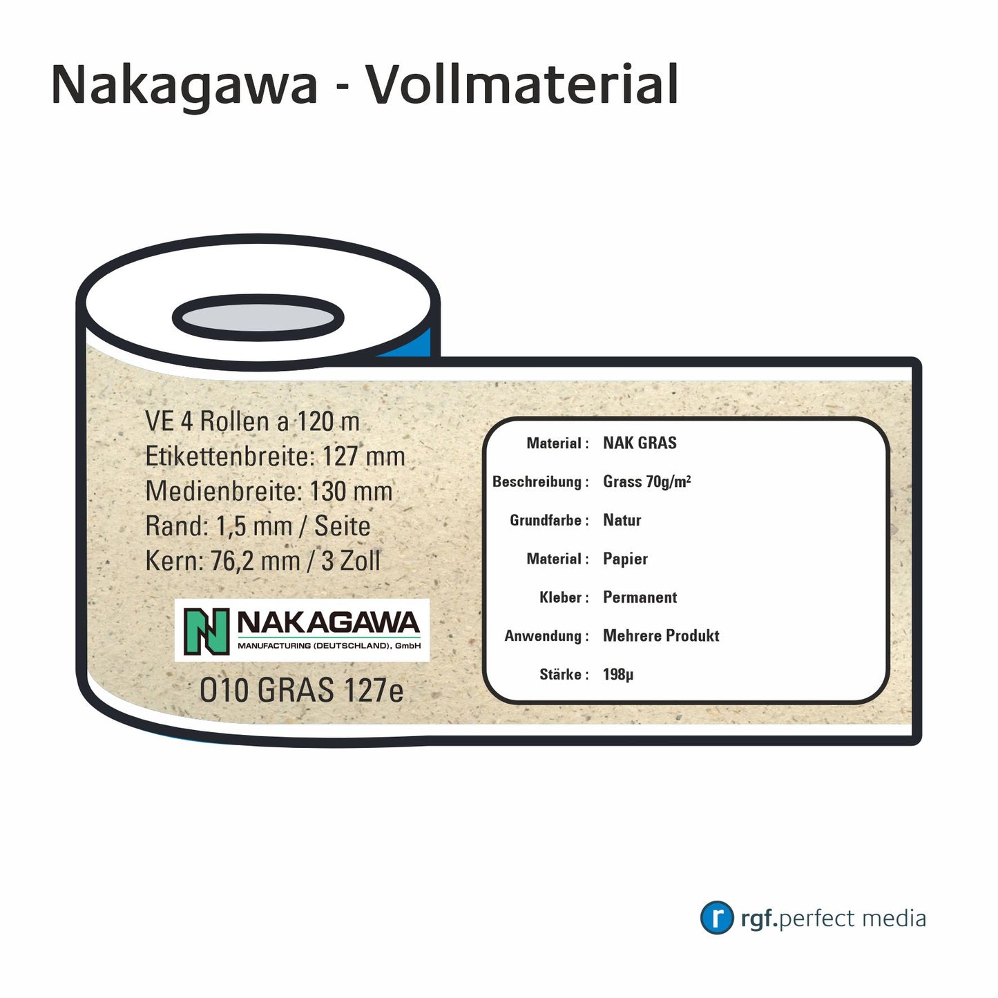 Nakagawa - Grass Paper - Solid Material 130mm - Toner / LED / Laser