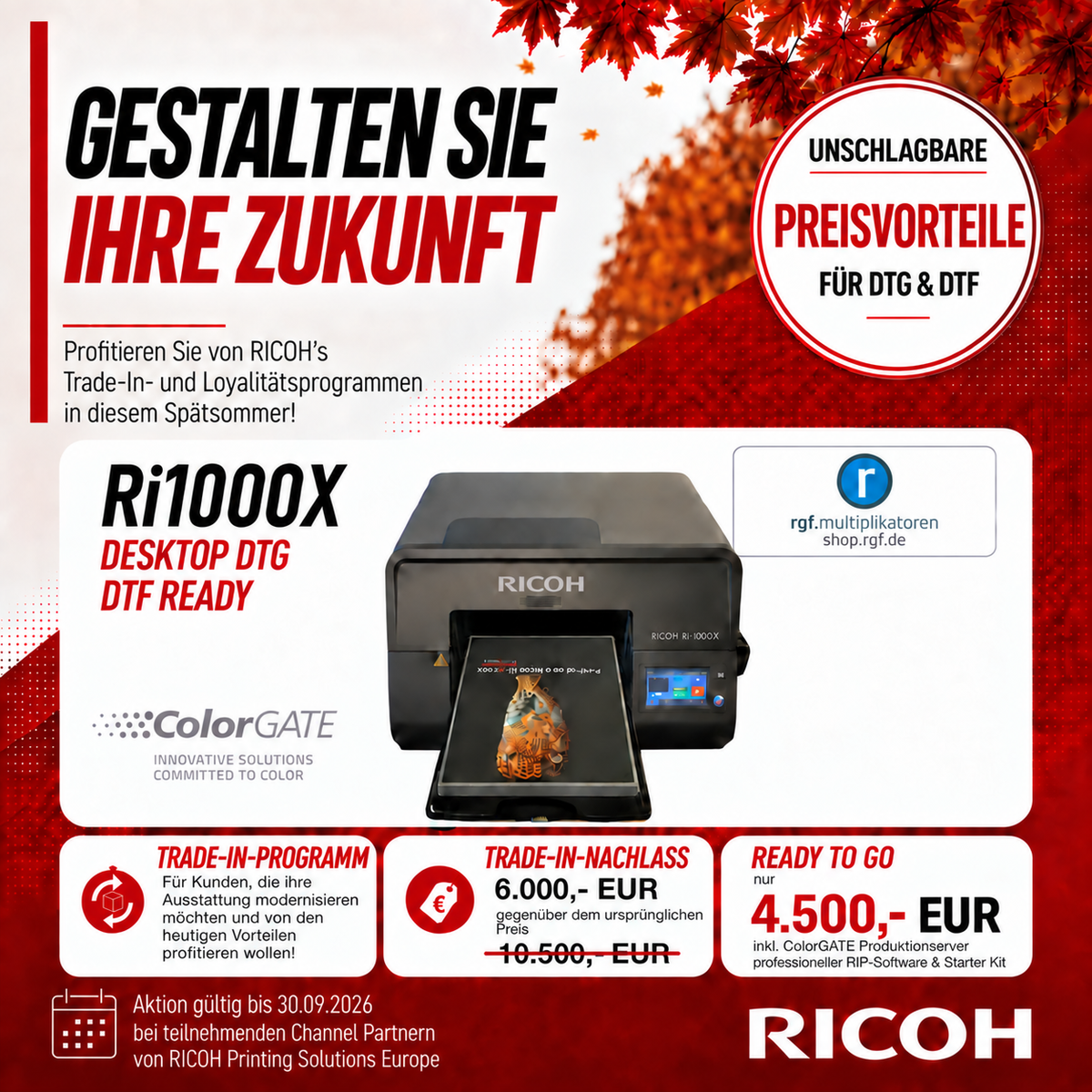 Ricoh Ri 1000X - Einpaletten-Drucksystem für DTG und DTF - Aktionspreis bis 30.09.26!