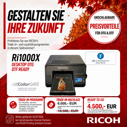 Ricoh Ri 1000X - Einpaletten-Drucksystem für DTG und DTF - Aktionspreis bis 30.09.26!