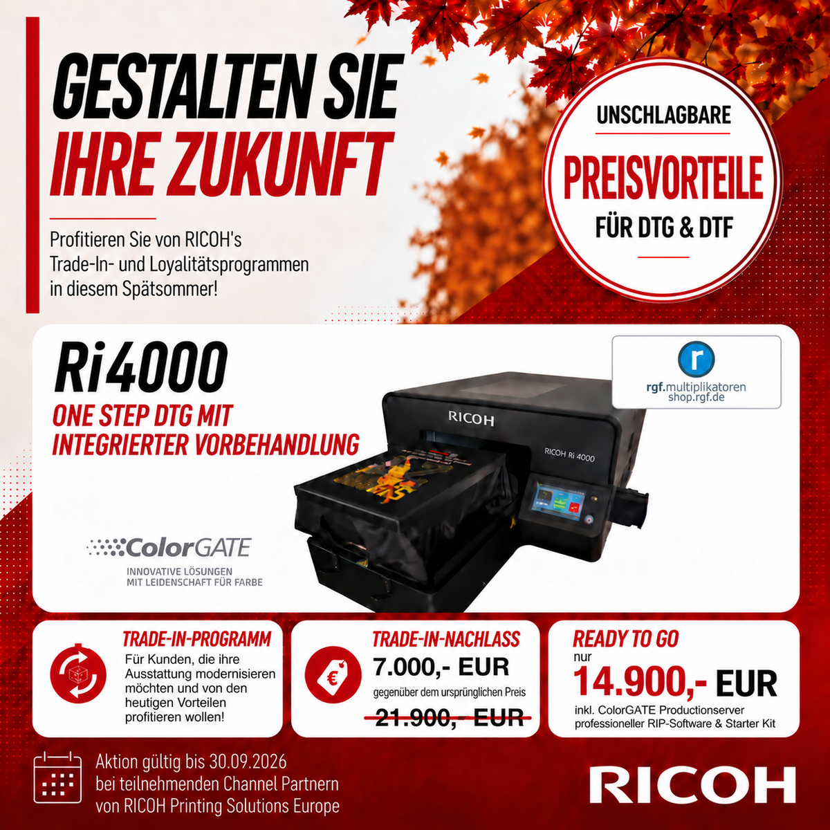 Ricoh Ri 4000 - Single Pass DTG inkl. Vorbehandlung  für Polyester und Baumwolle - Aktionspreis bis zum 30.09.26!