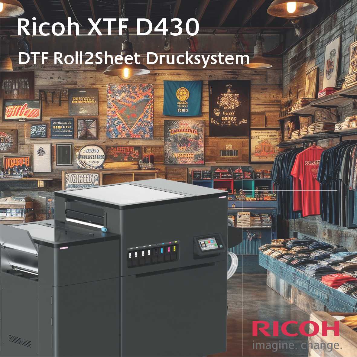 Ricoh XTF D430 „DTF-Cube“ Roll2Sheet DTF Drucksystem